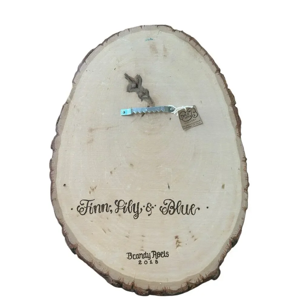 Hand painted love blue bird Wood‎ Burning Plaque Live Edge Basswood Oval Roels